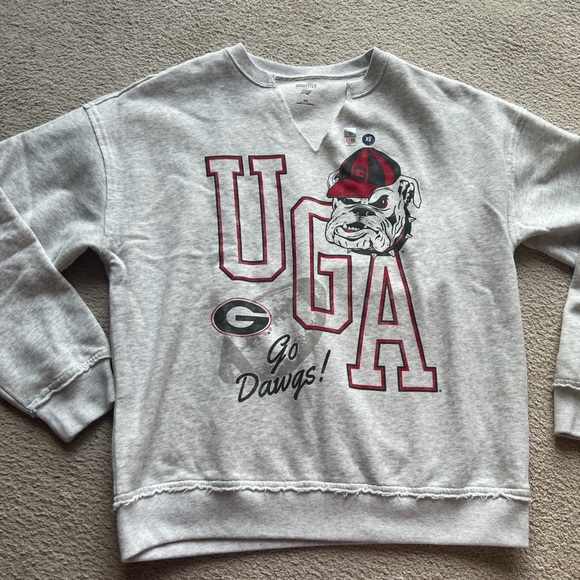 GEORGIA UGA Dawgs BULLDOGS Hollister Gray Graphic Notch Neck Sweatshirt Sweater - Picture 4 of 11